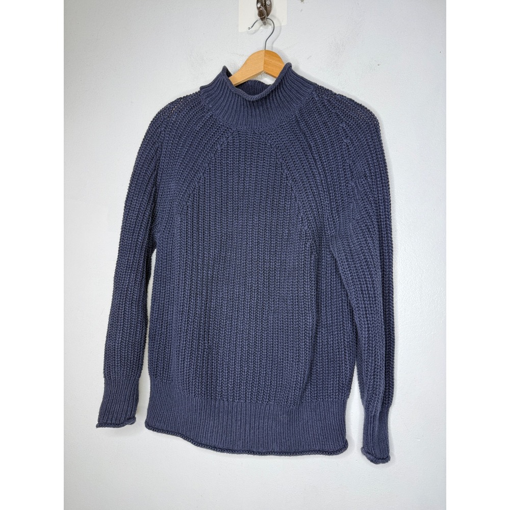 J Crew Navy Blue Shaker Stitch Mockneck Cotton Sweater BE159 XS